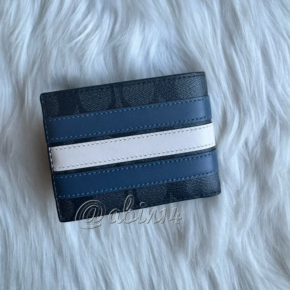 NWOT Coach Men’s Signature Leather Canvas Slim Billfold Varsity Stripe Wallet